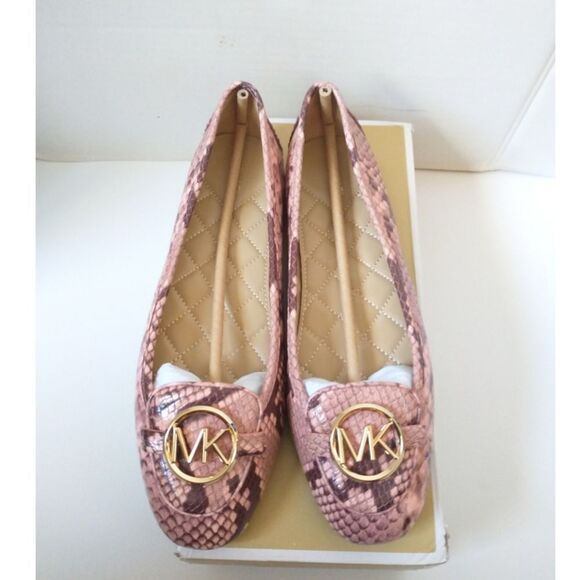 New! MICHAEL KORS Women's Leather Snake-embossed Lillie Flat Shoes Moccasins 9.5 - Picture 5 of 8